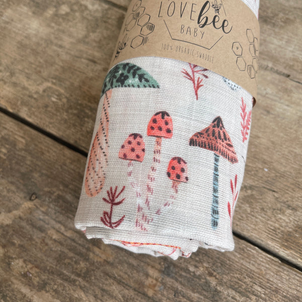 Lovebeeclub Mushroom Bug Swaddle Blanket Organic Child Baby Clothing