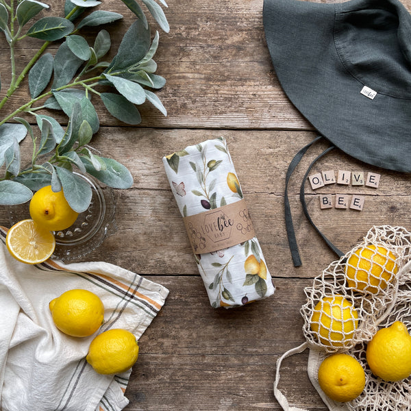 Lovebeeclub Sicilian Lemons Swaddle Blanket Organic Child Baby Clothing