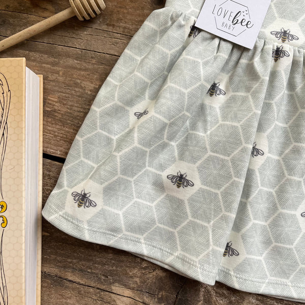 Lovebee Club Honeycomb Bee Blue Dress Children baby Organic
