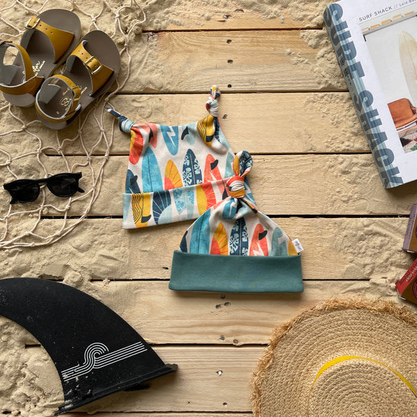 Lovebeeclub Surf Boards Knotted Hat Organic Child Baby Clothing