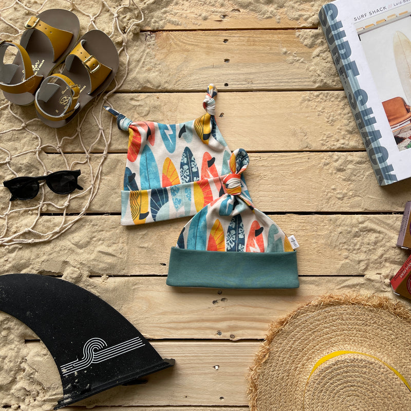 Lovebeeclub Surf Boards Knotted Hat Organic Child Baby Clothing