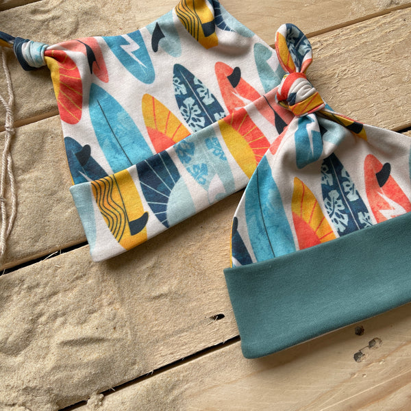 Lovebeeclub Surf Boards Knotted Hat Organic Child Baby Clothing